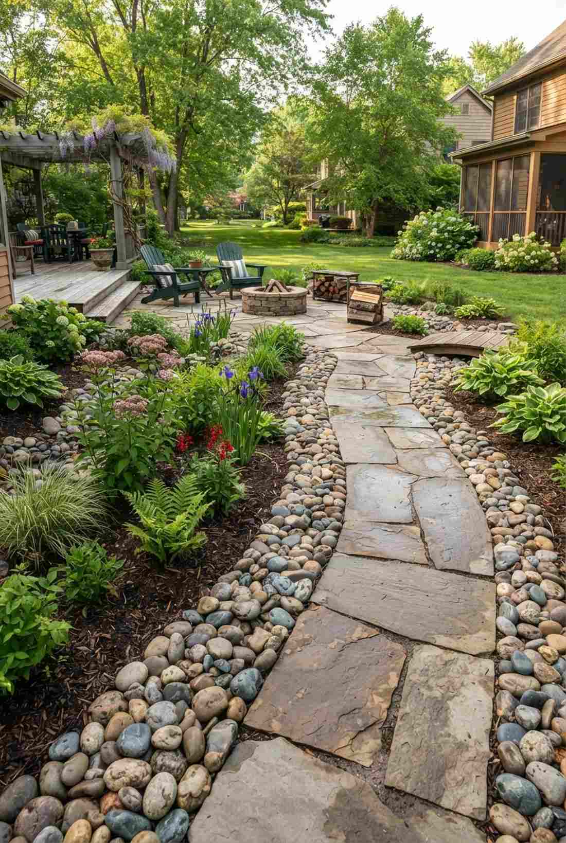 river rock border accent