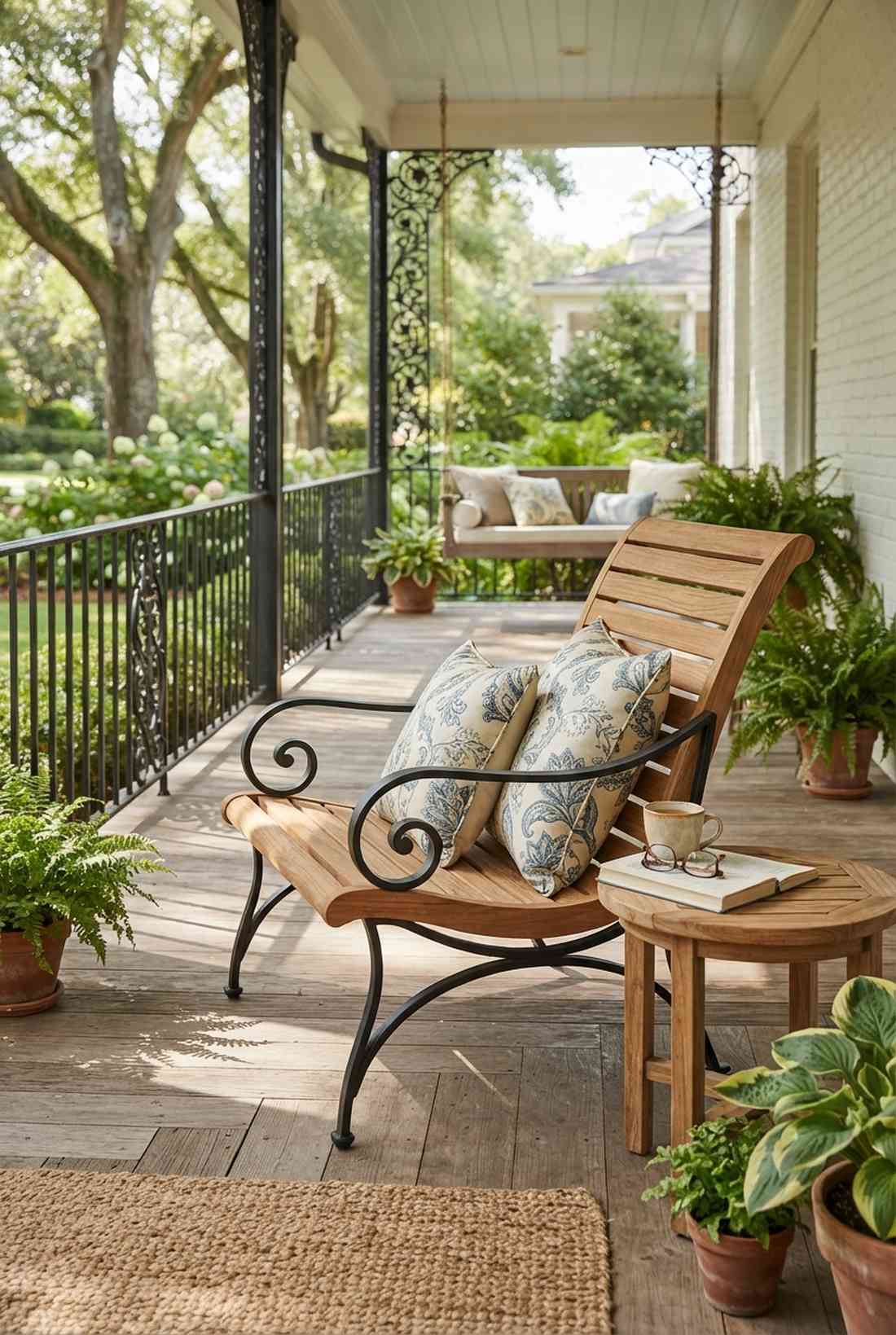 scroll arm teak seat lounge chair