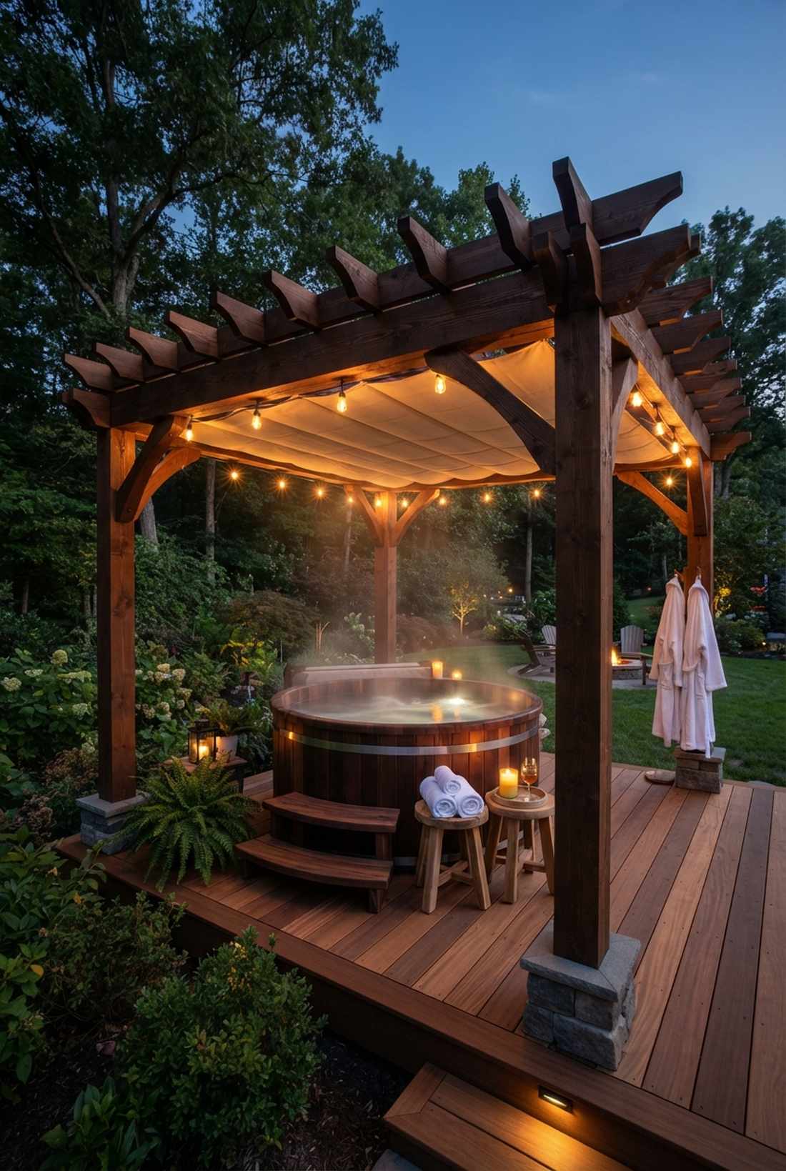 spa under pergola canopy
