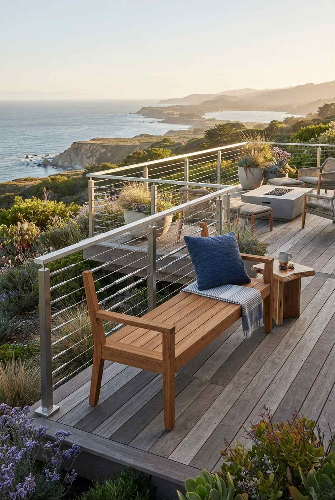 stainless steel cable rail bench