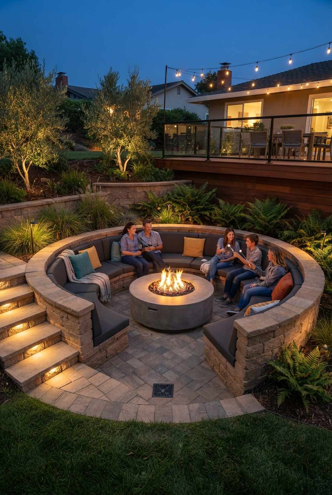 sunken conversation pit with fire
