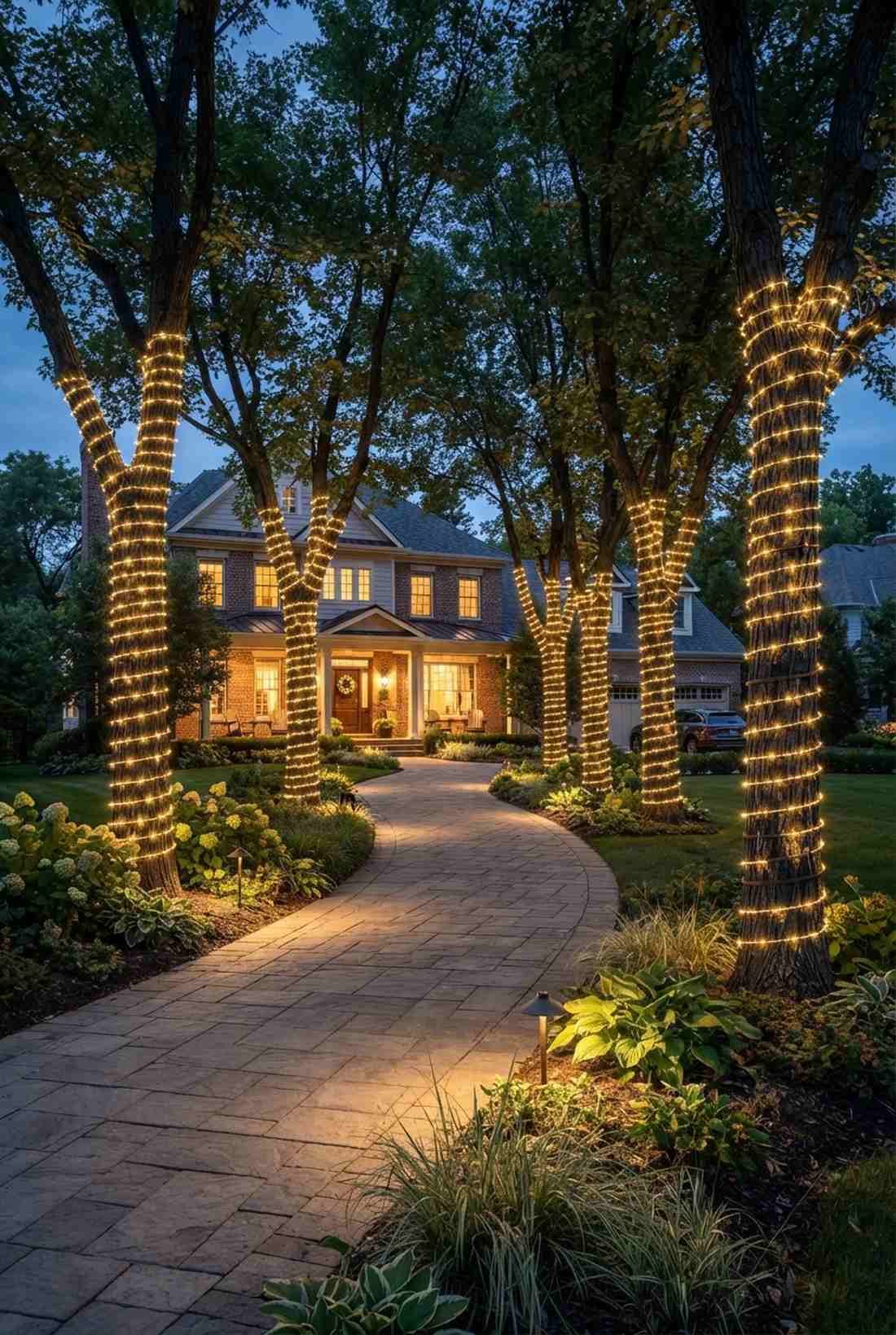 tree lined pathway lights