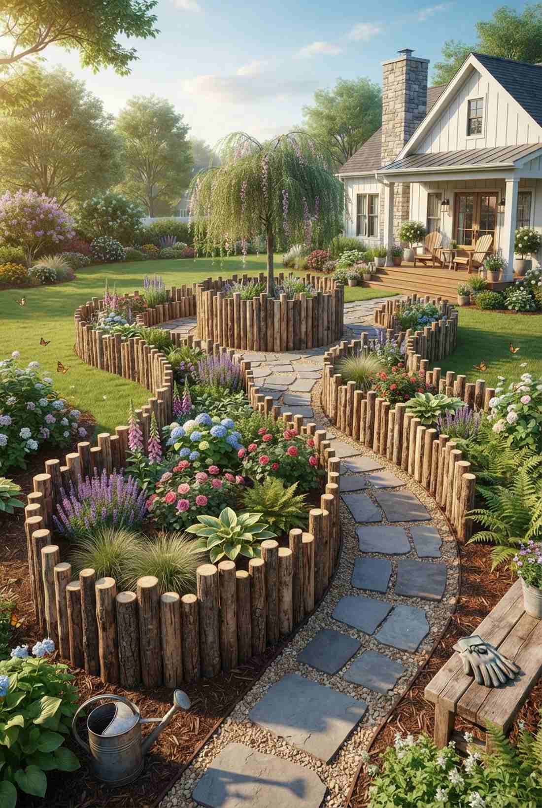 vertical log edging