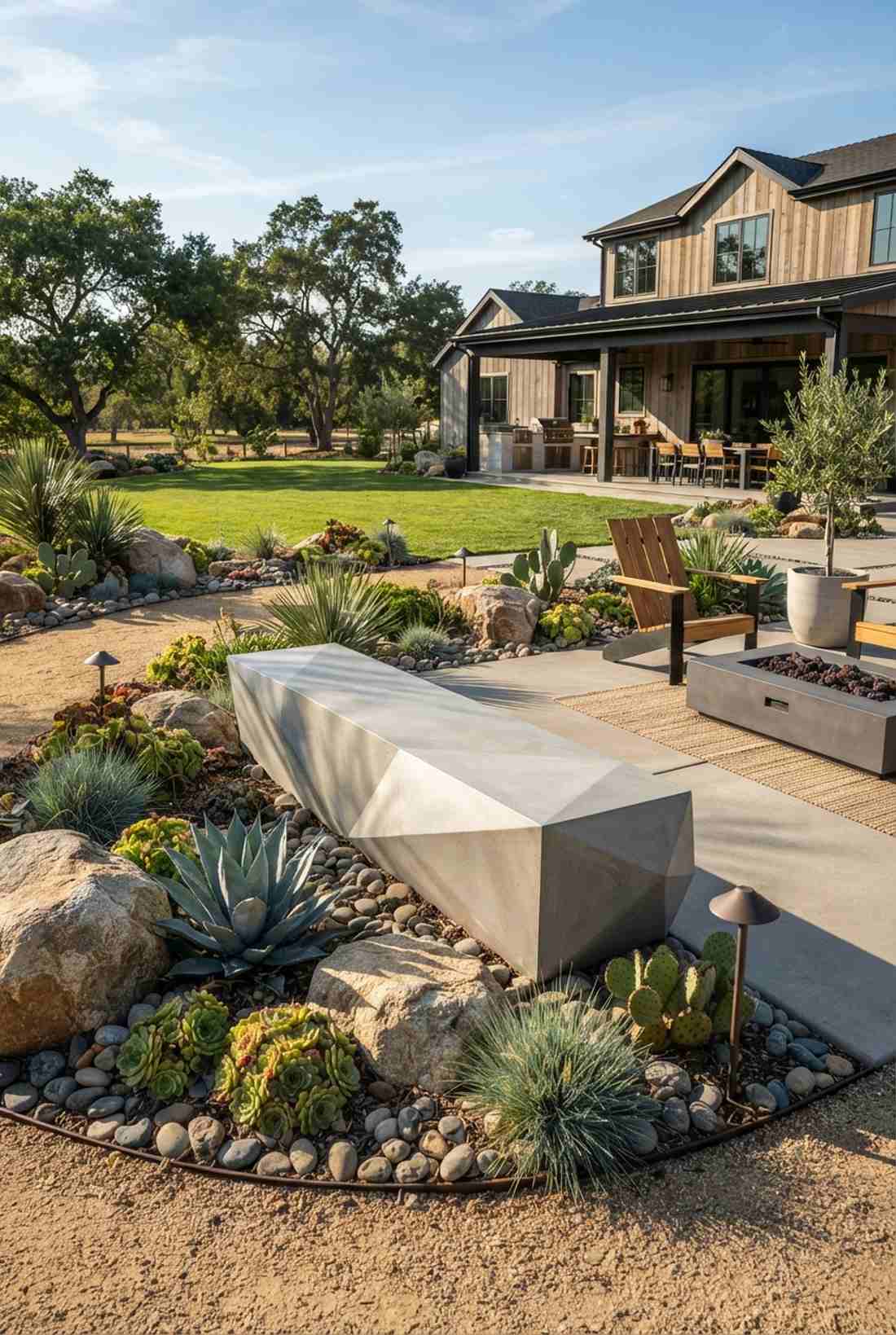 angular faceted concrete bench