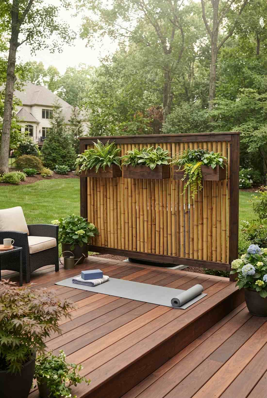 bamboo screen with planters