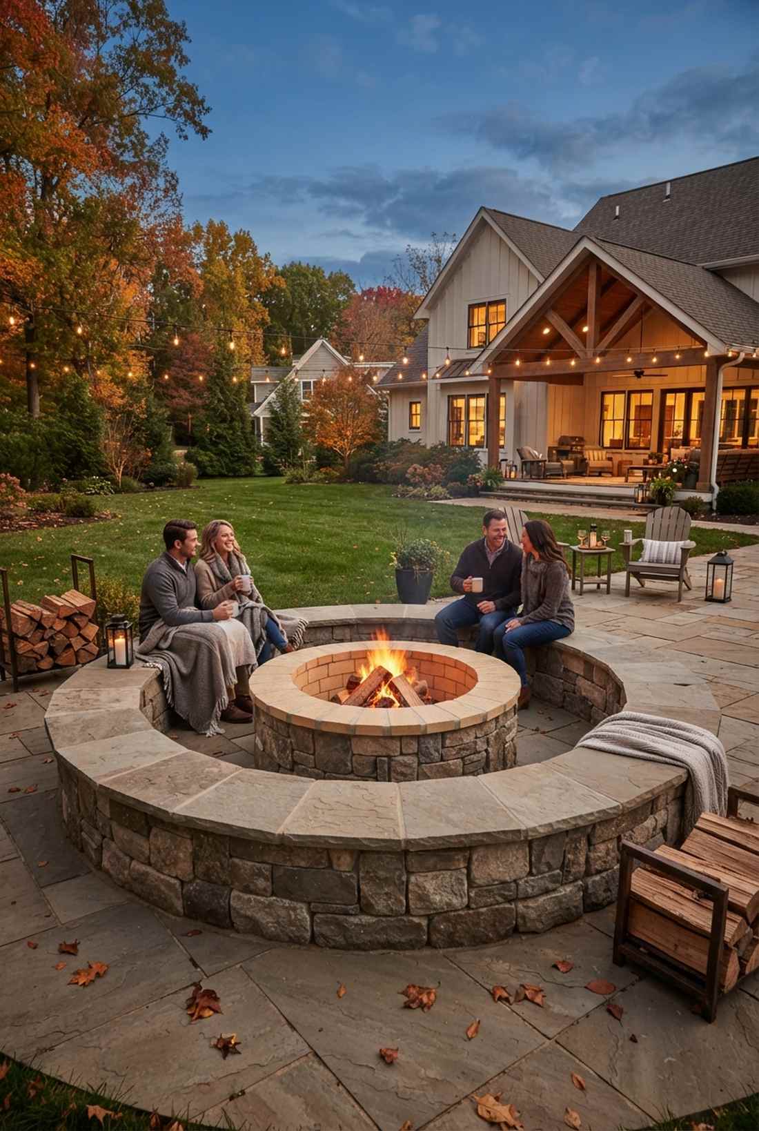 built in fire pit seating