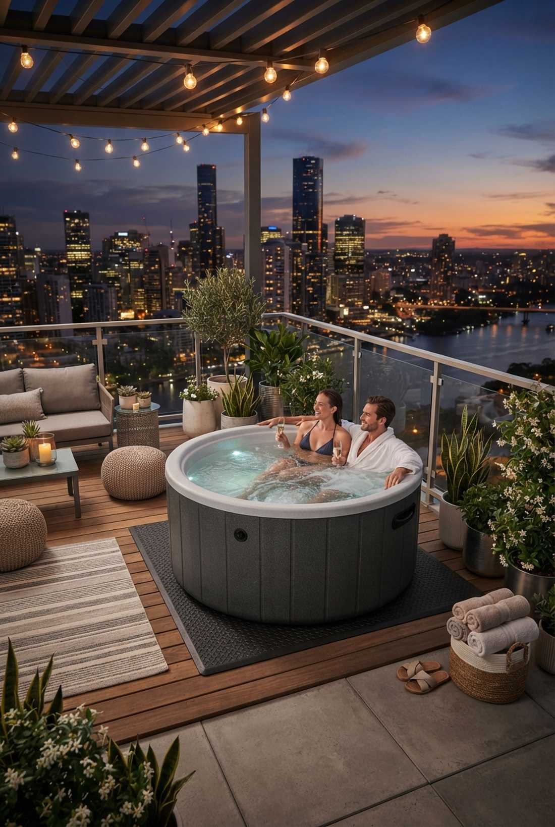 compact hot tub on reinforced balcony