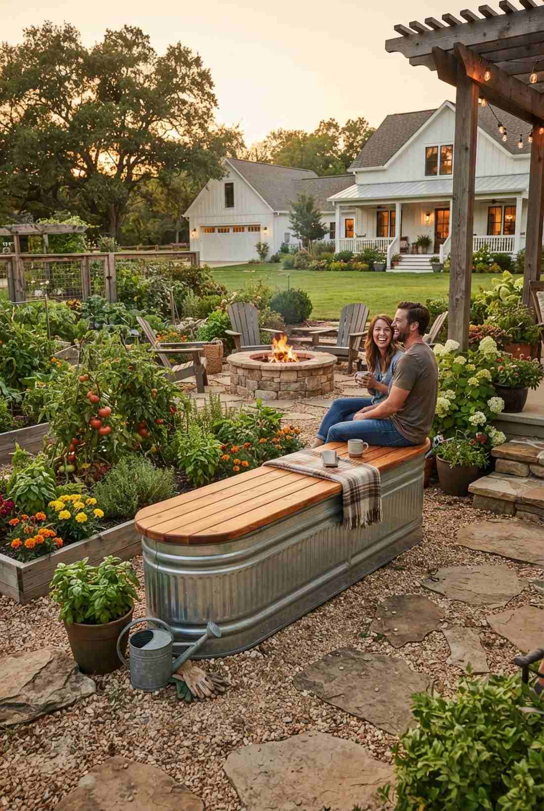galvanized steel trough planter bench