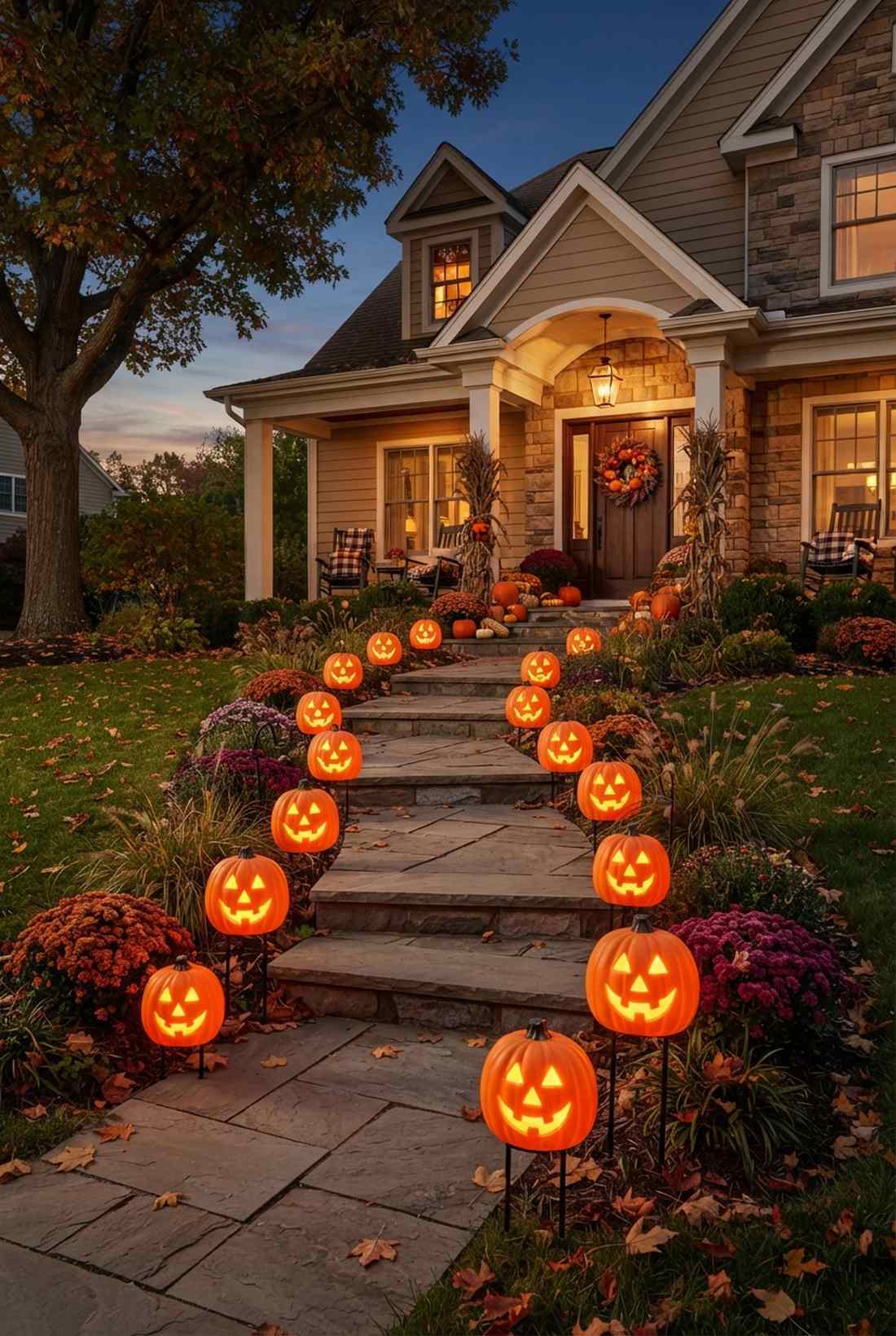 glowing pumpkin pathway markers