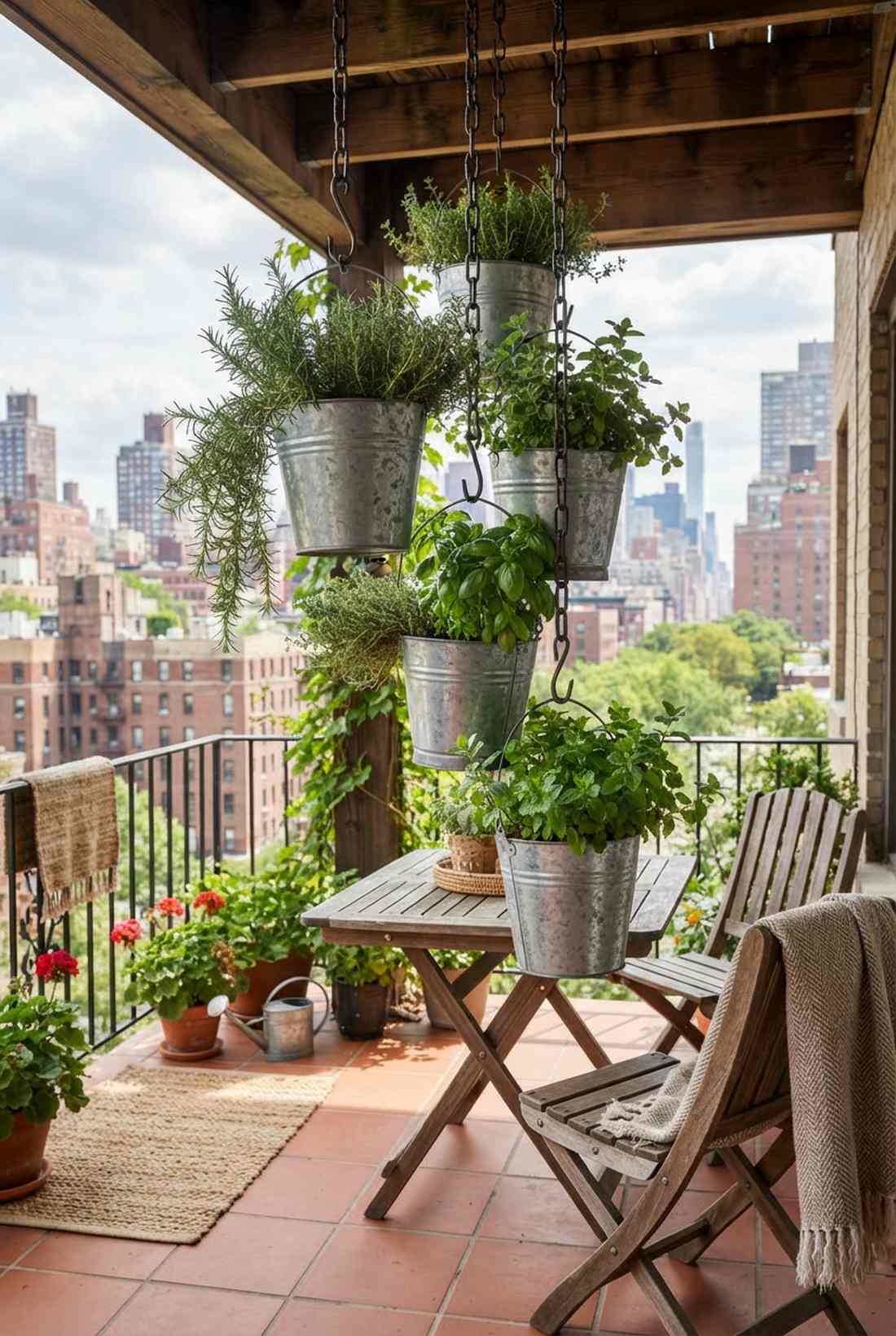 hanging bucket herb cluster
