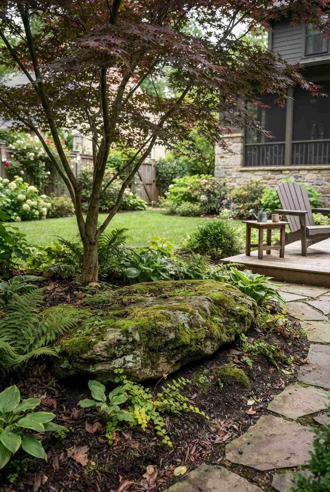 reclining stone with moss blanket