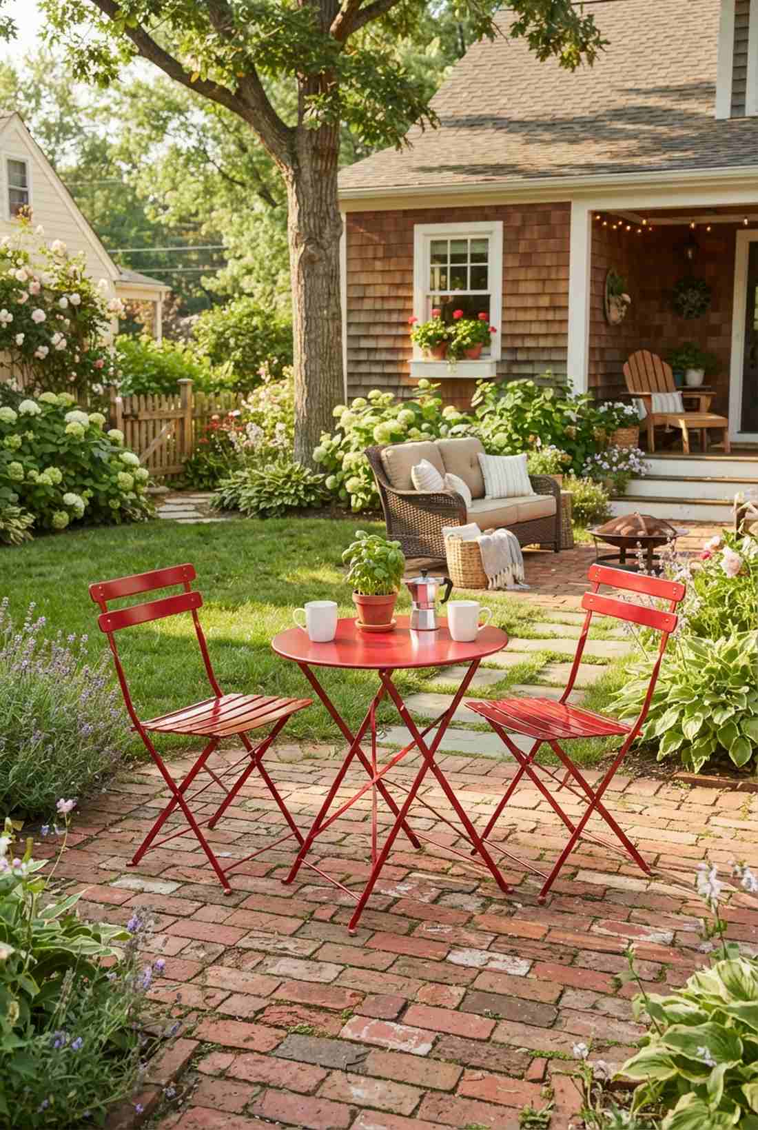 red metal bistro set for cafe vibes