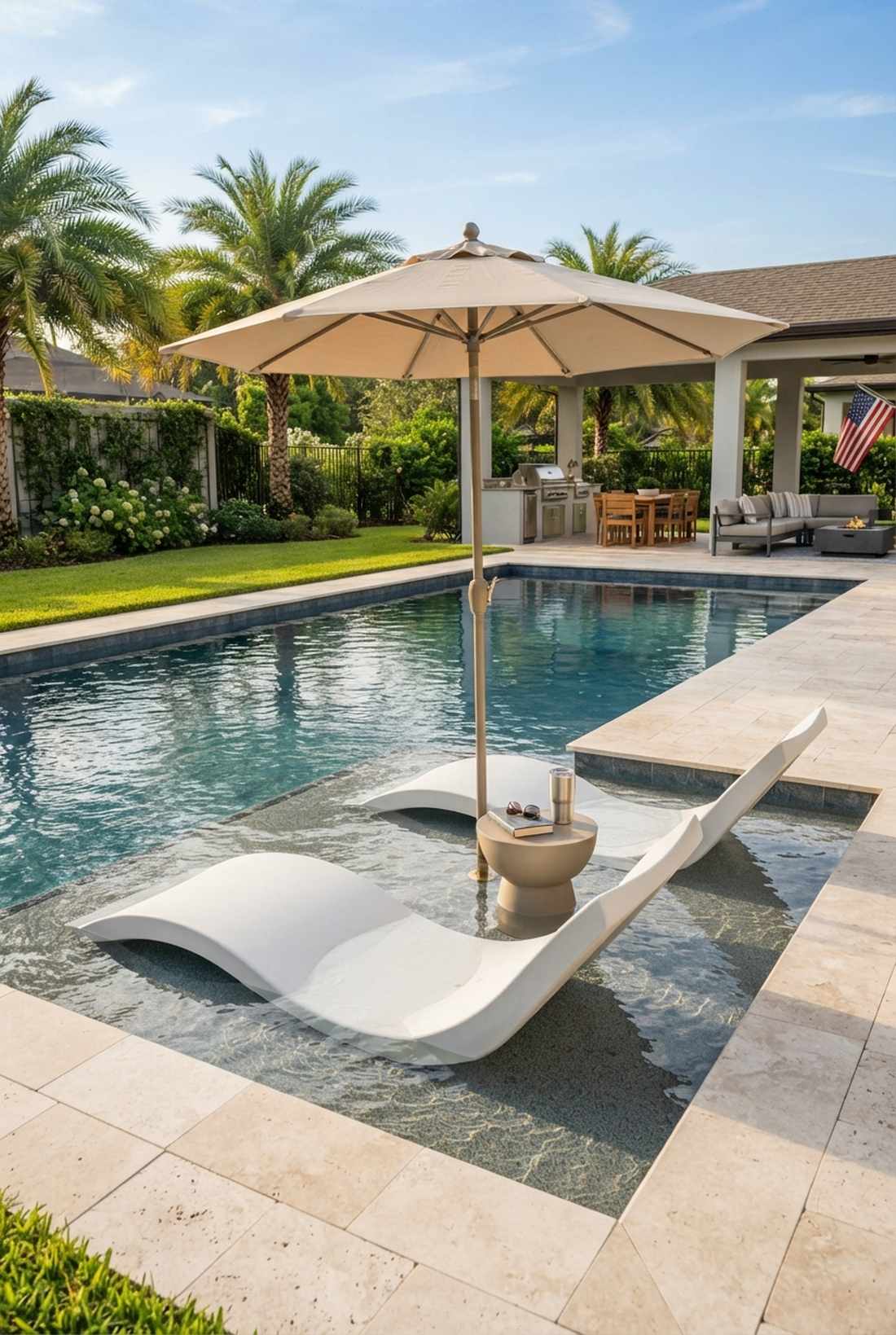 tanning ledge with in pool loungers