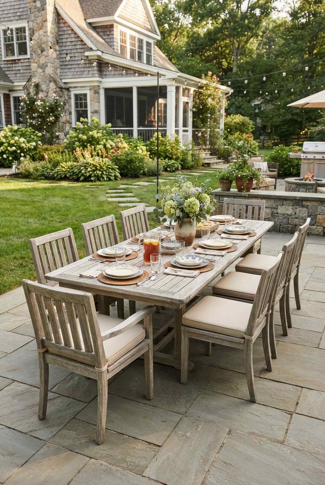 teak dining set for outdoor meals