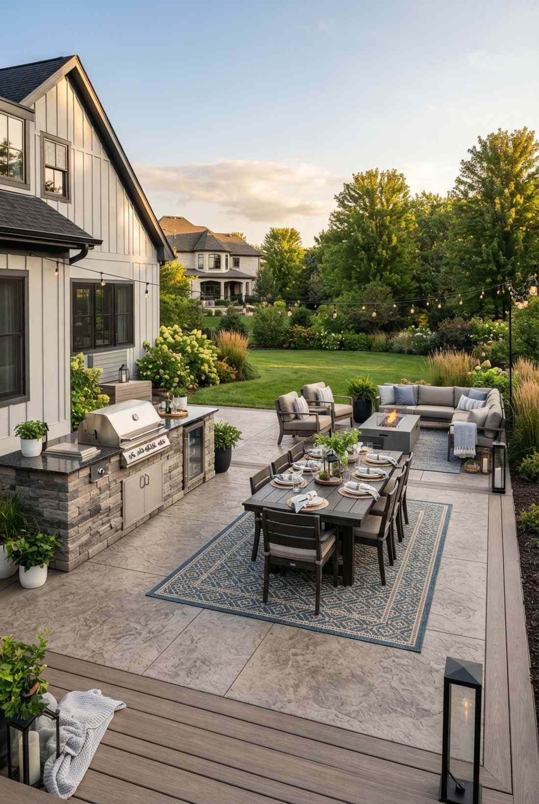 three zone layout with kitchen dining lounge