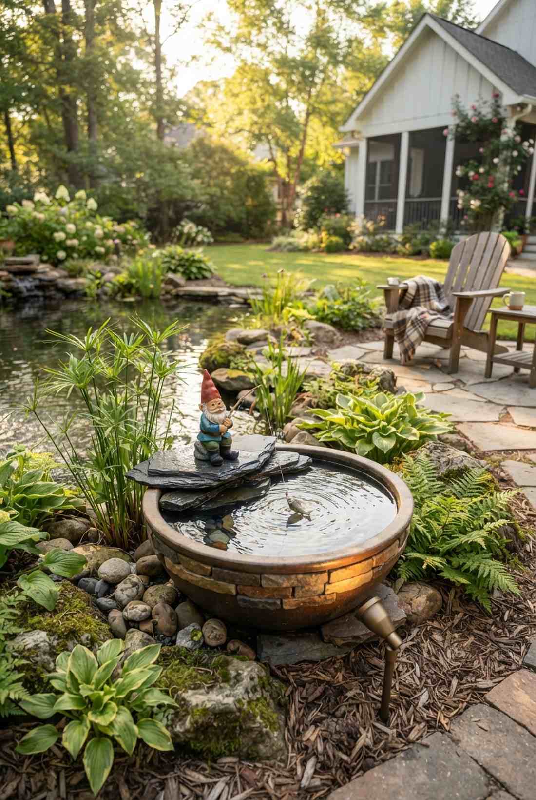 water feature fishing gnome corner