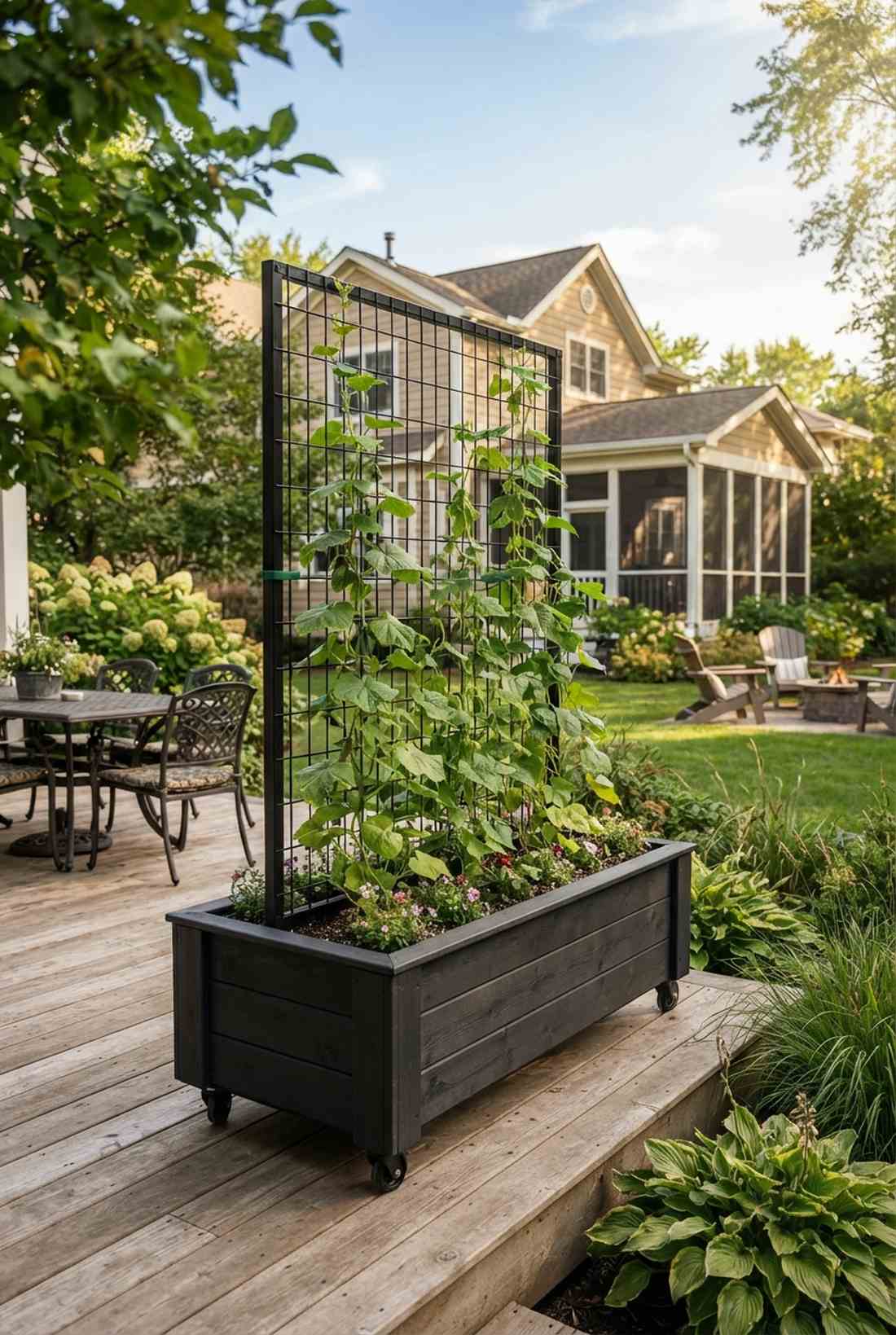 wheeled bed with vertical trellis