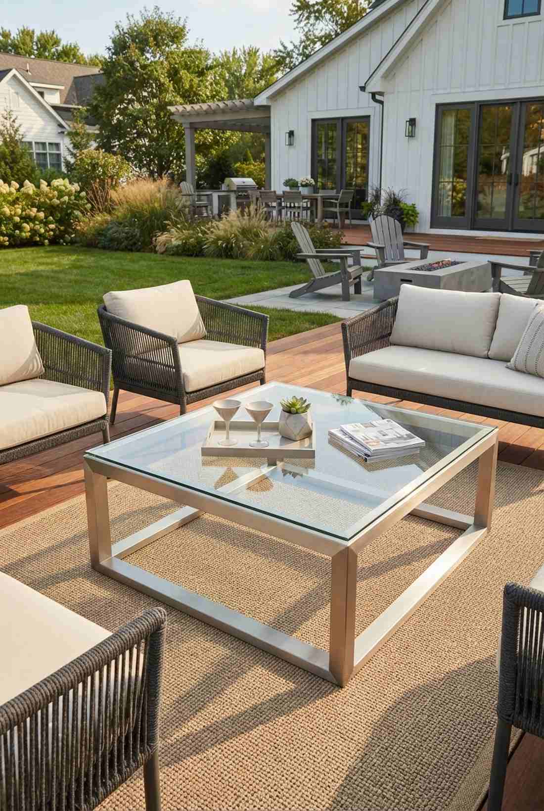 brushed aluminum coffee table with glass top