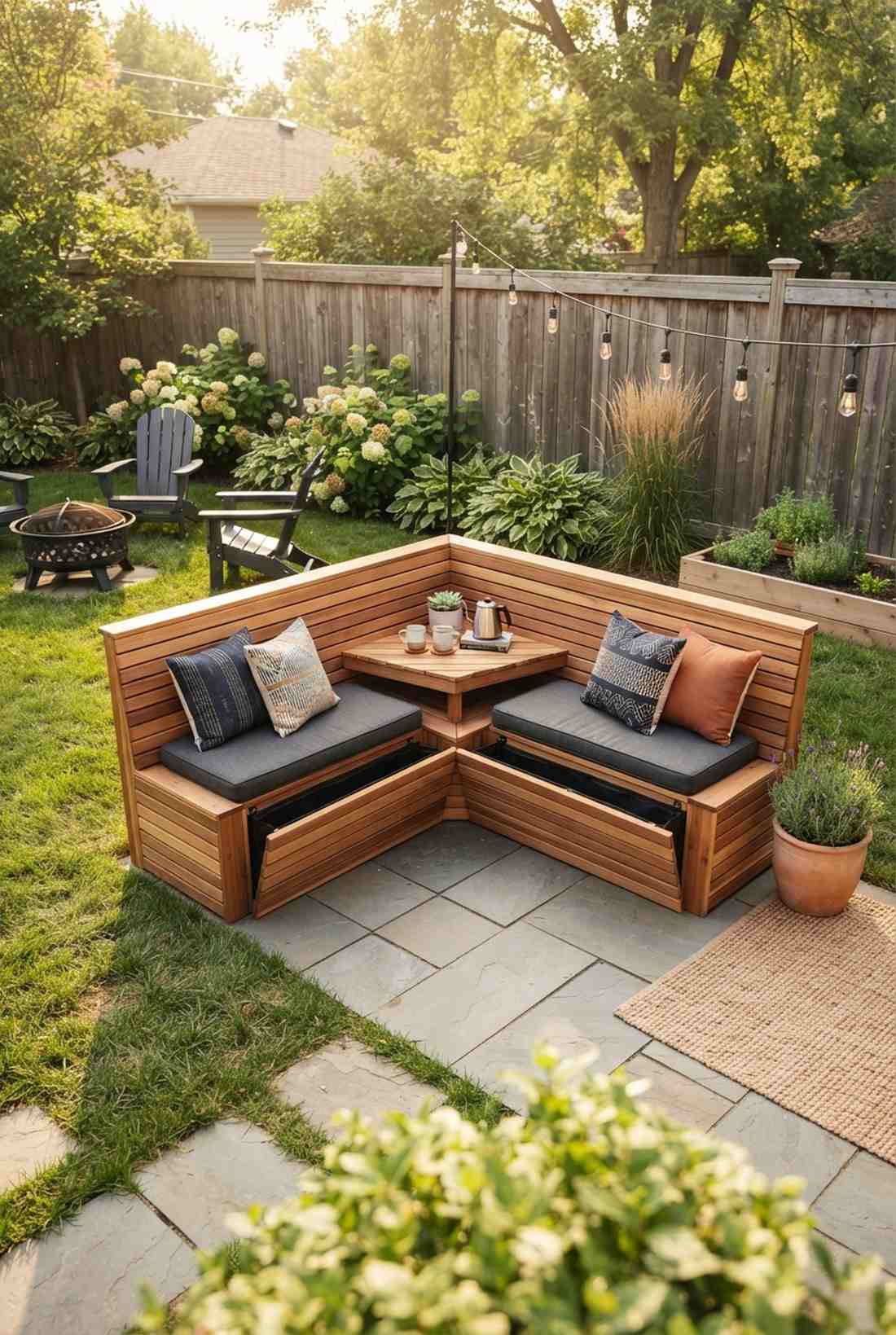 corner bench with built in table