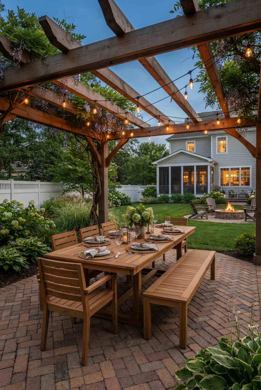 dining table under pergola