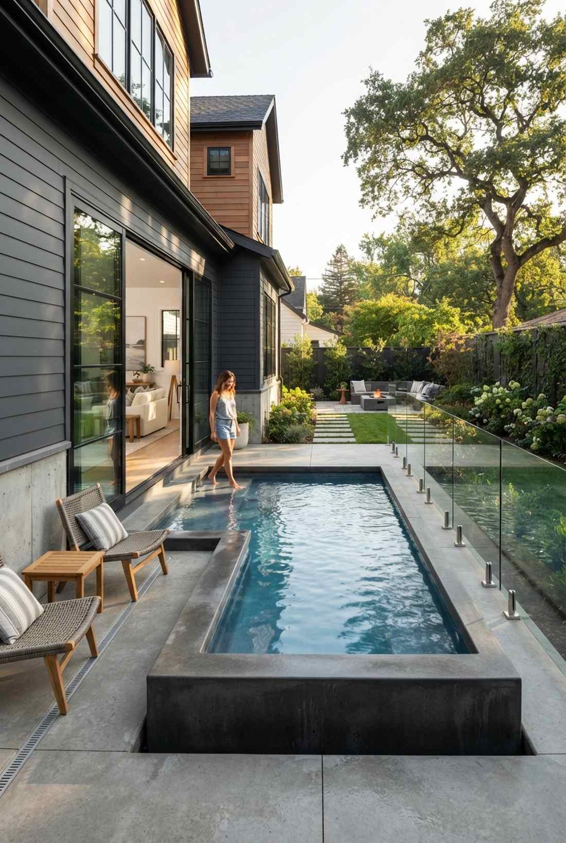 flush mount pool beside foundation wall