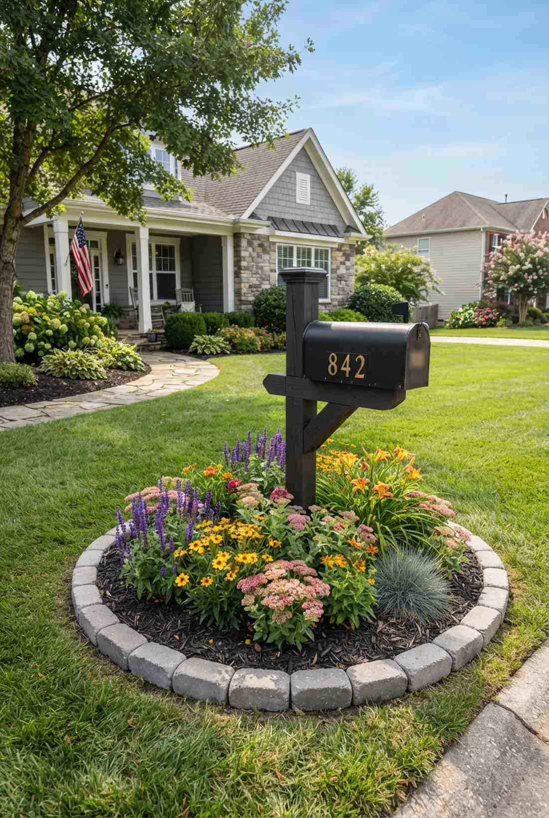 front yard mailbox flower bed ring