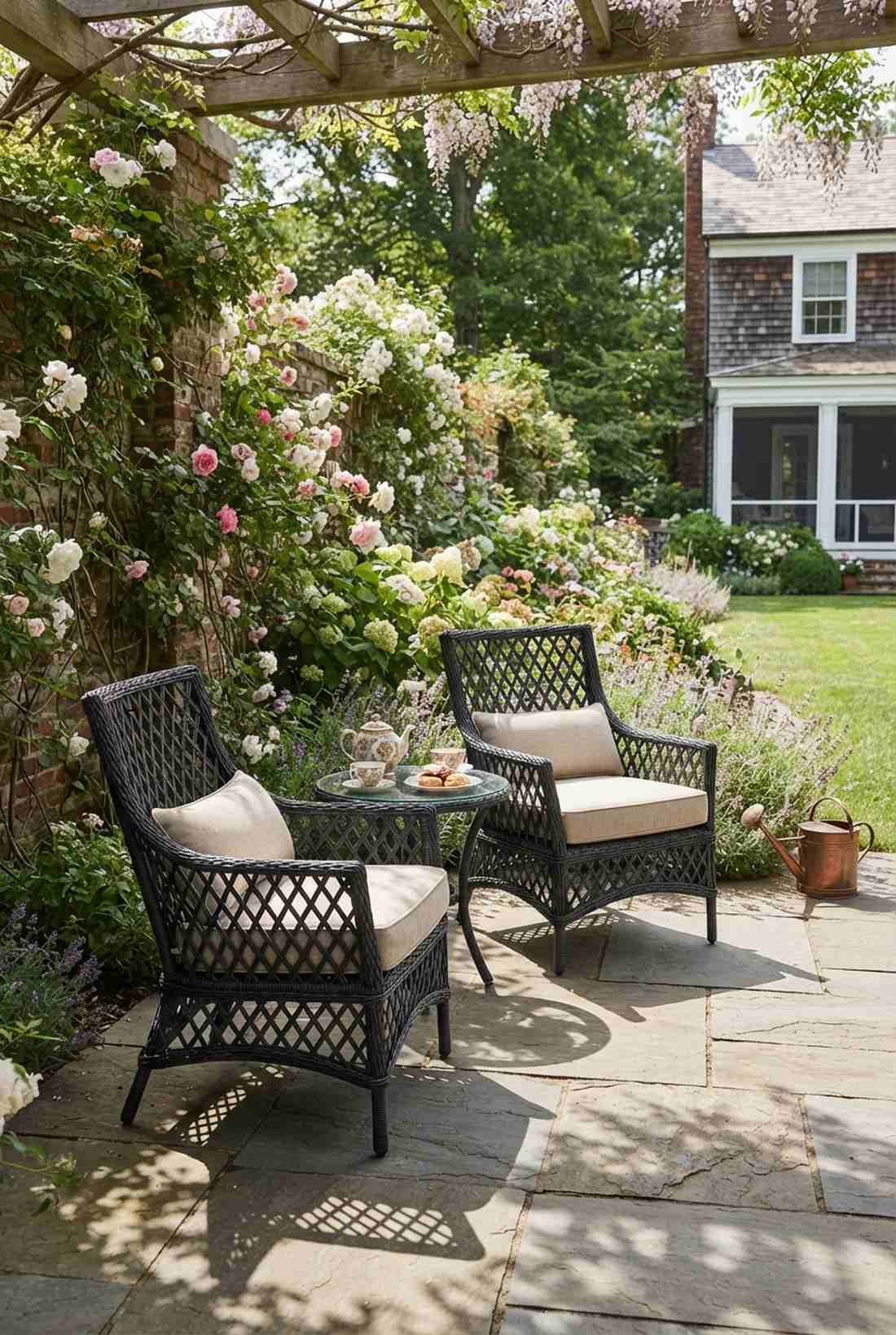 lattice back woven armchairs