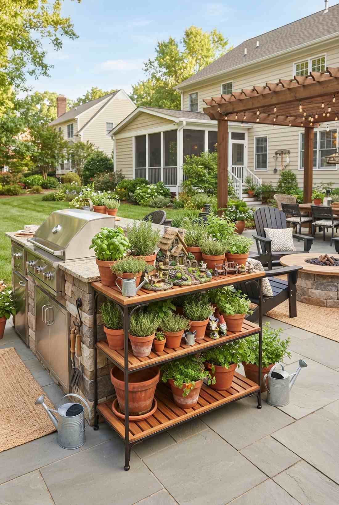 mixed metal wood plant stand table