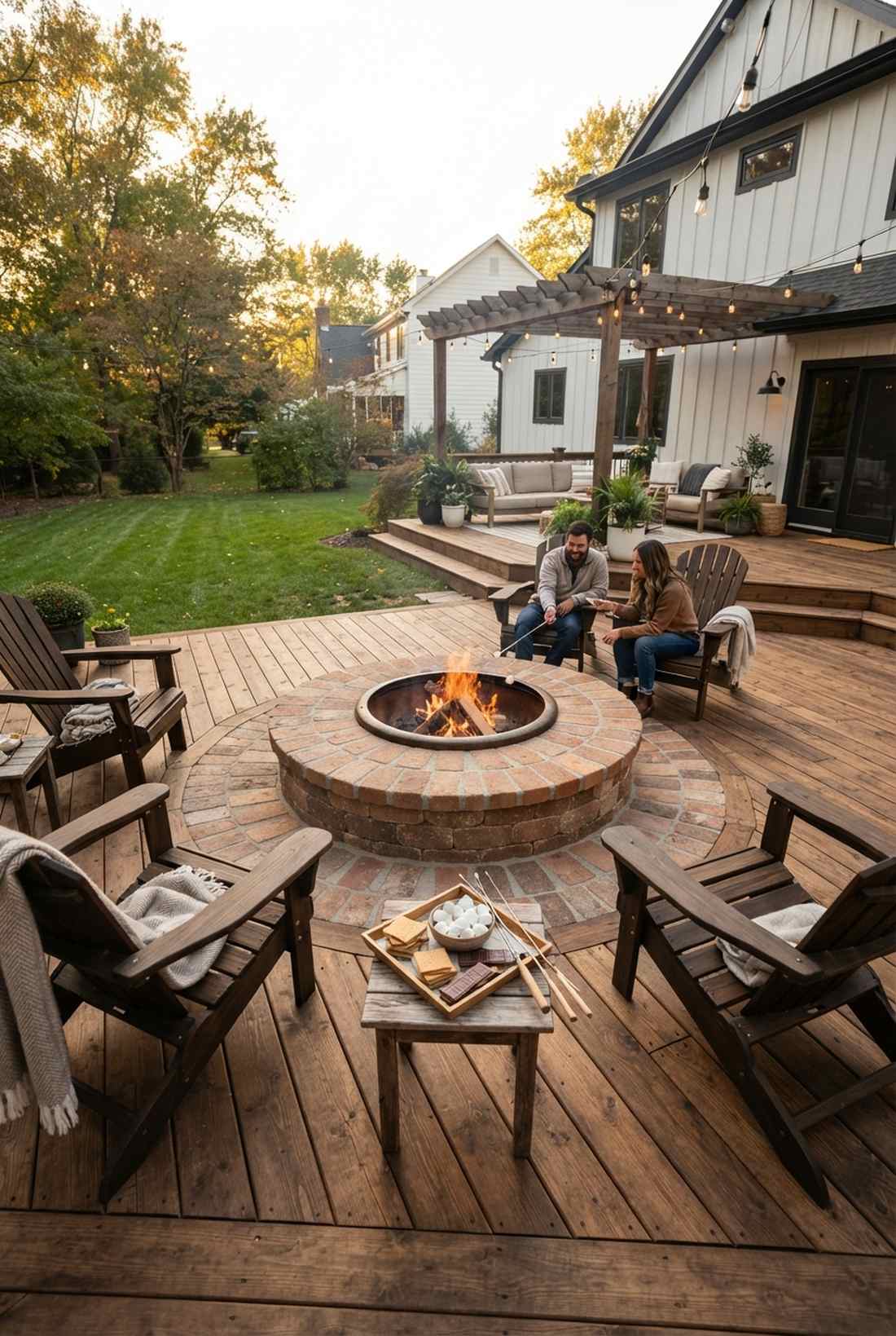 paver fire pit on deck surround