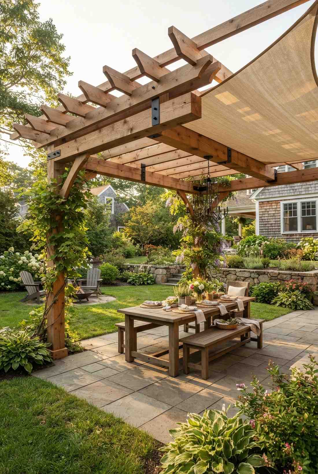 pergola covered dining zone