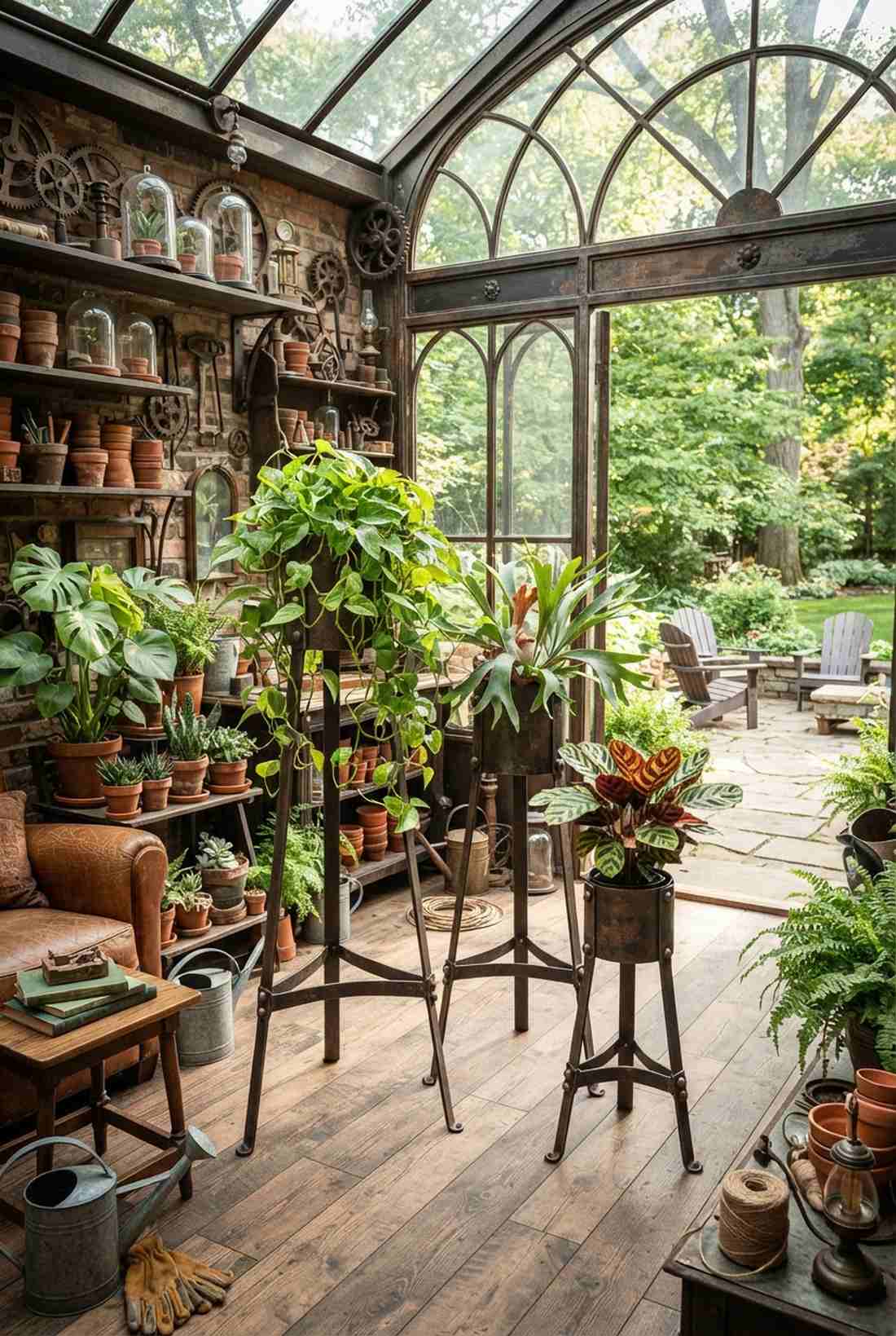 riveted iron planter stands