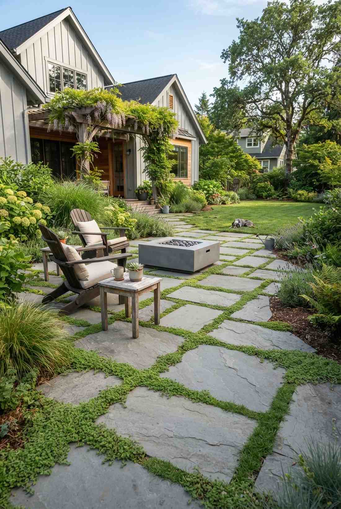 stone pavers with grass joints