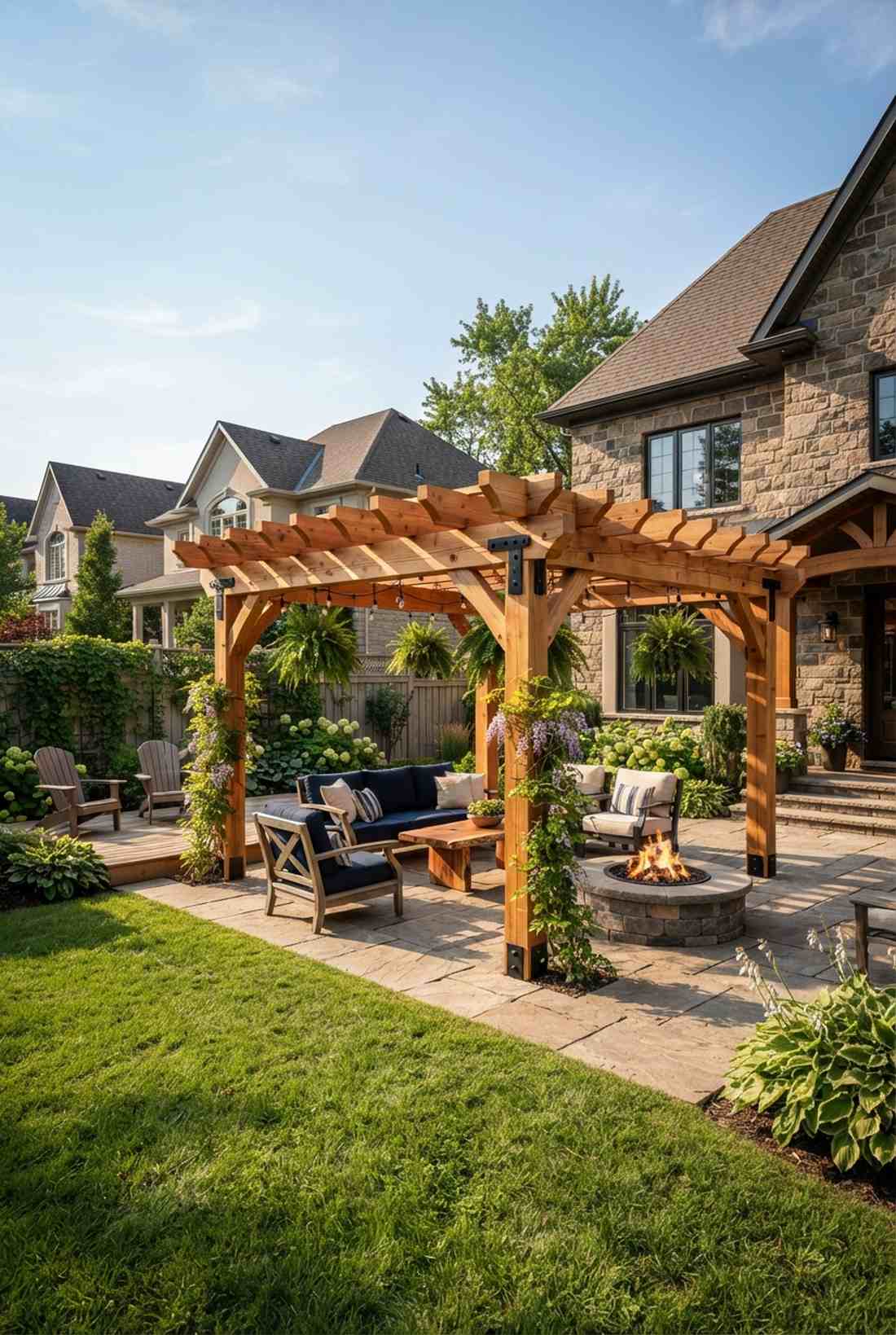 cedar beam pergola with natural finish