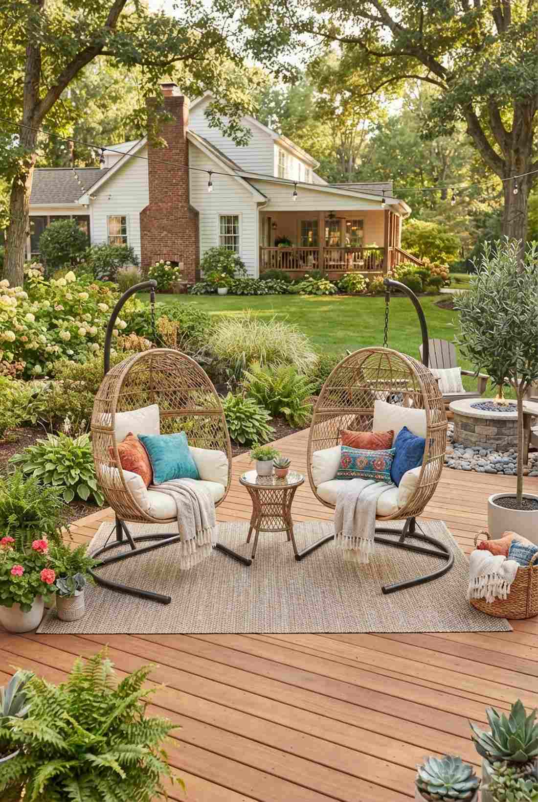 egg chair duo with shared table