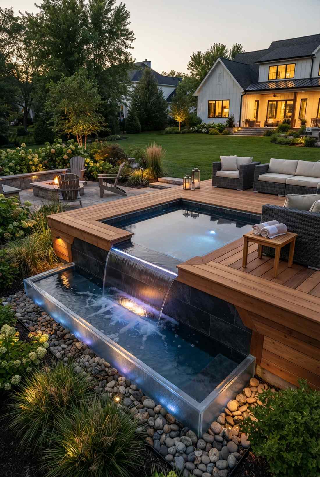 jacuzzi with spillover waterfall