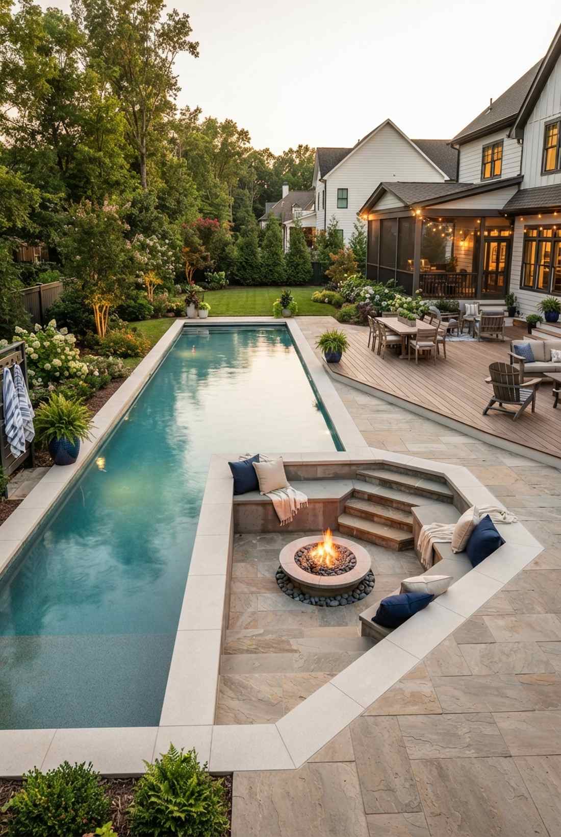 l shaped pool wrapping around patio