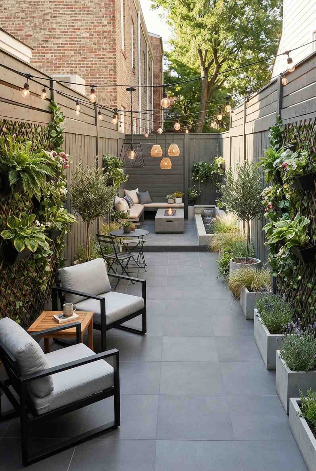 linear patio with sequential activity zones