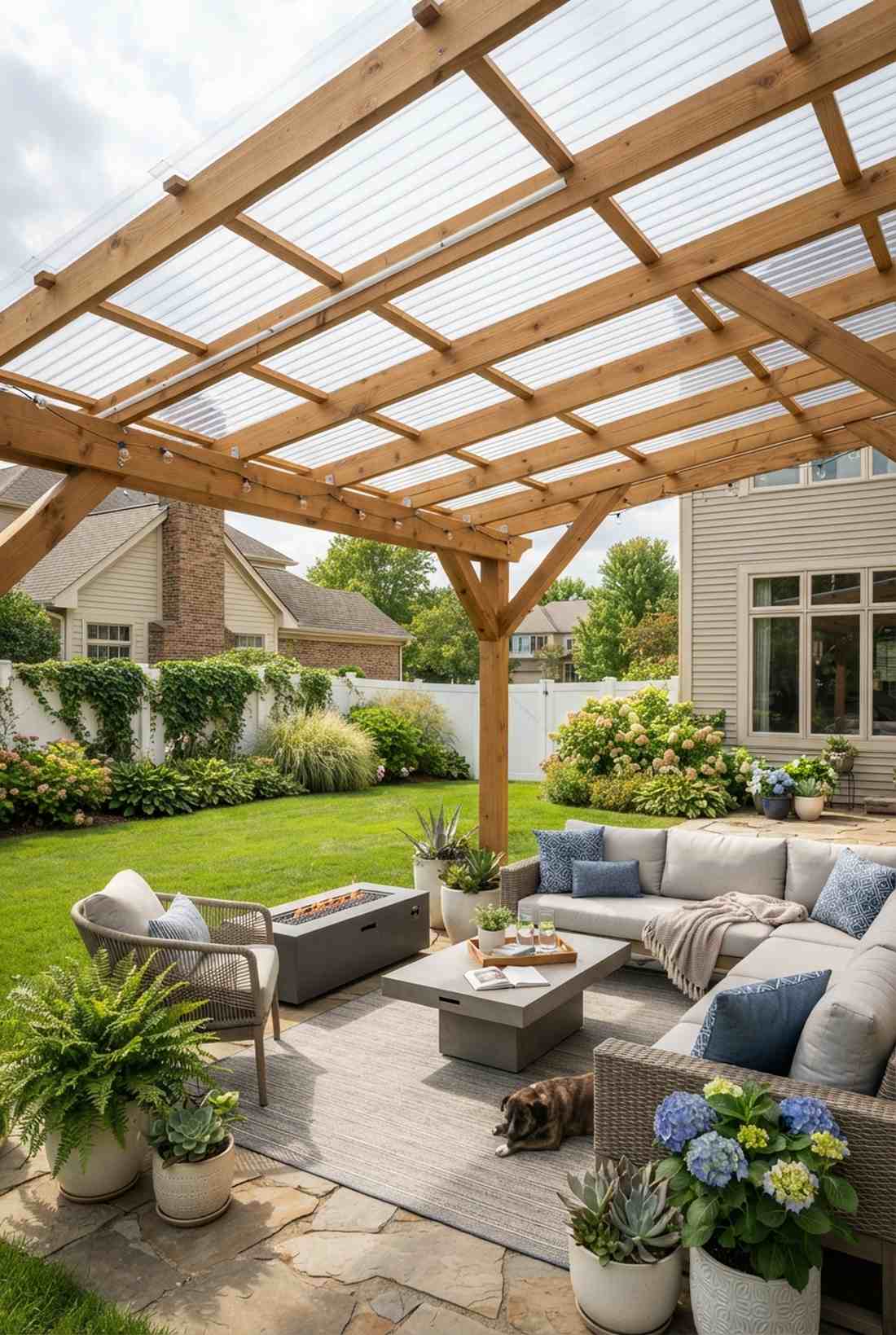 pergola frame with translucent panels