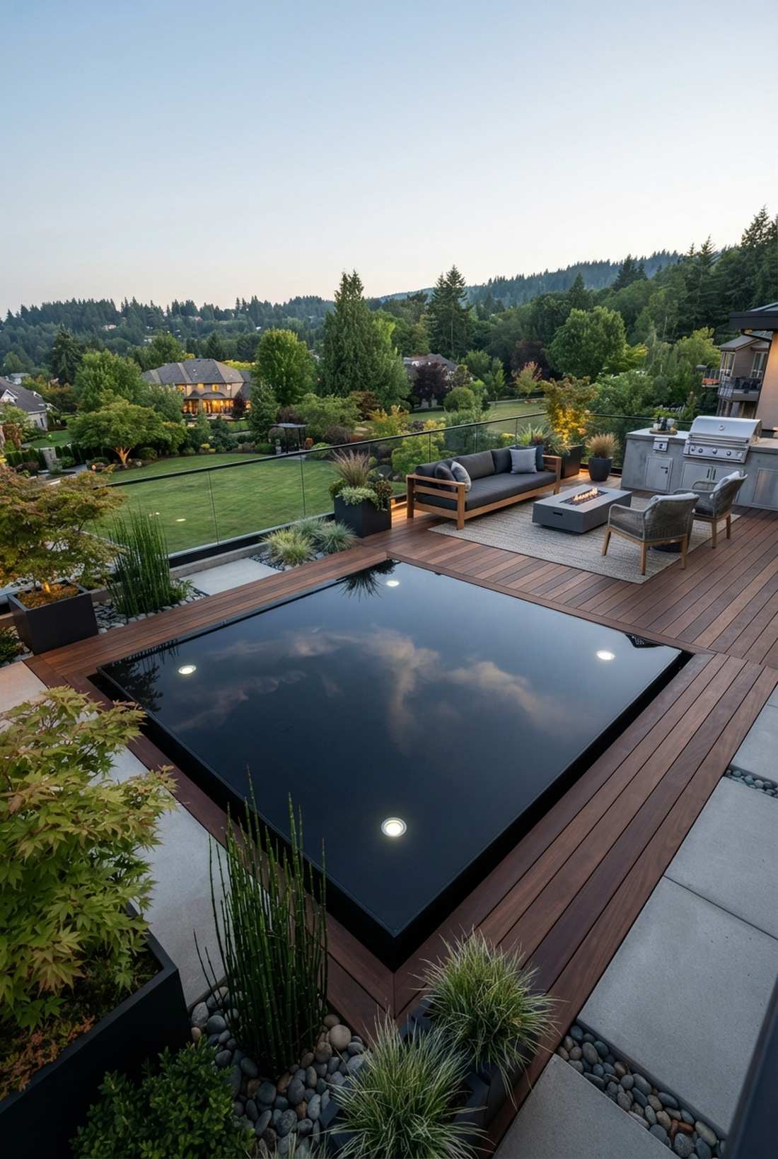 shallow reflecting pools with submersible lighting