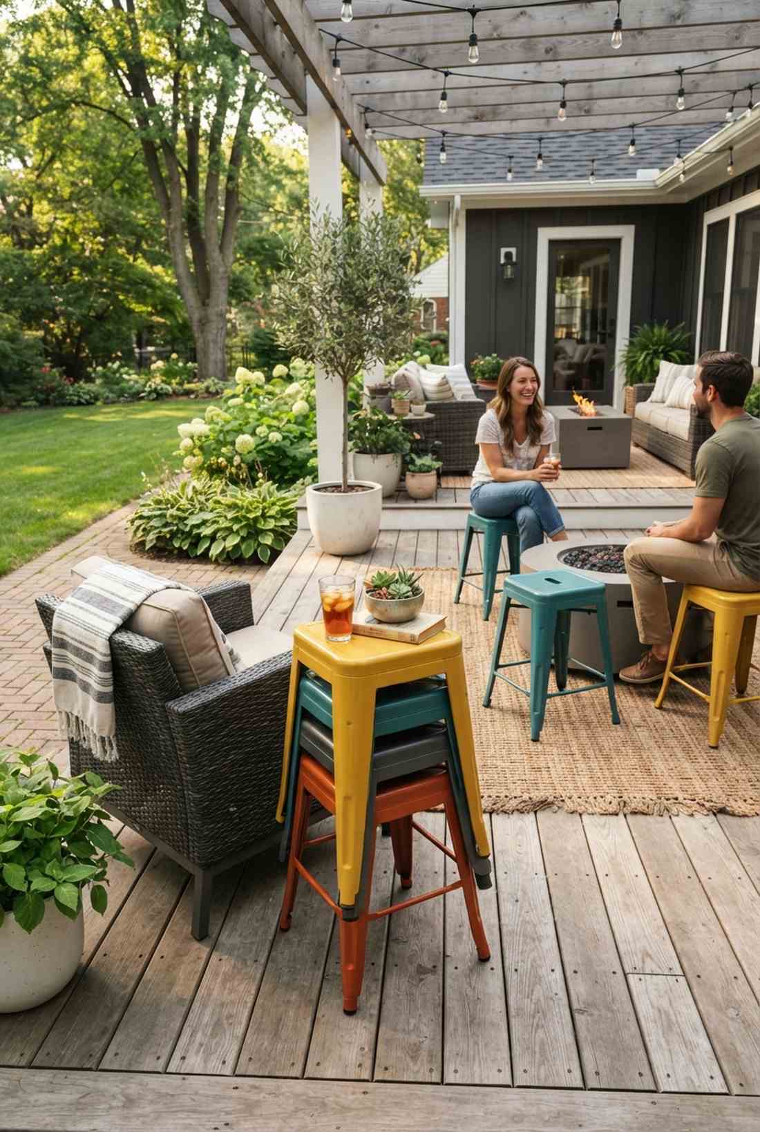 stacking stools as side tables and seating