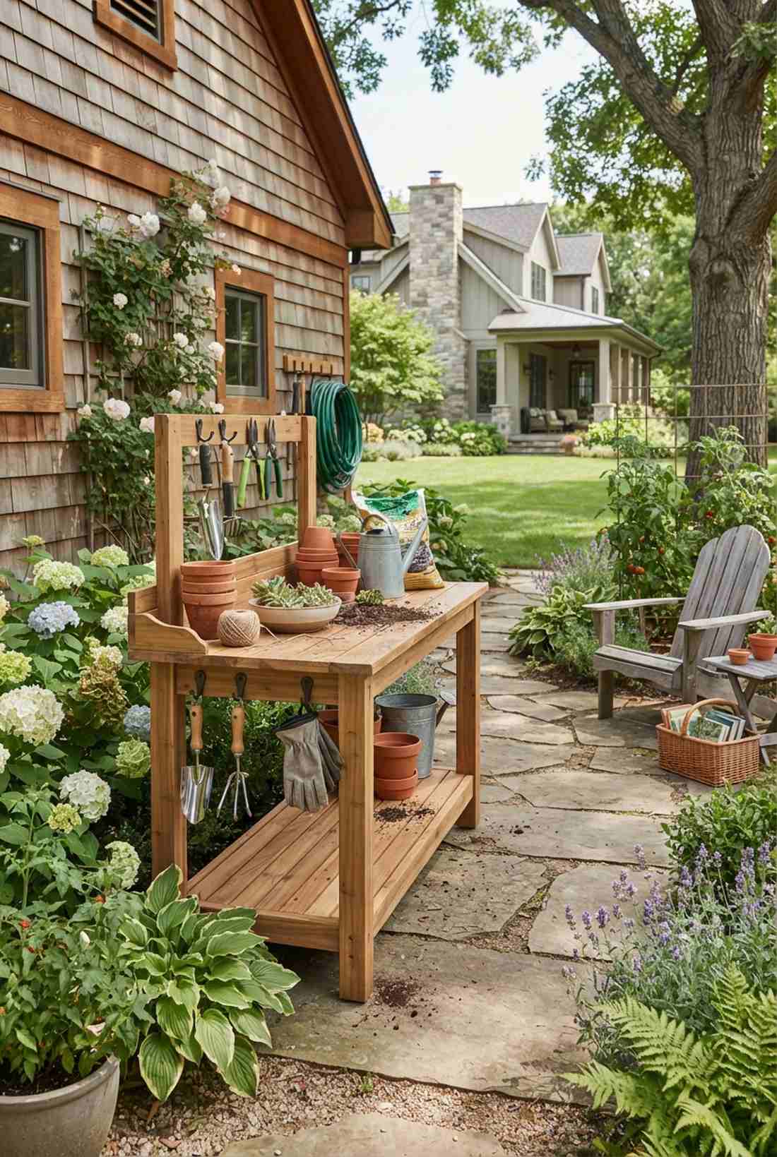 teak potting bench workspace