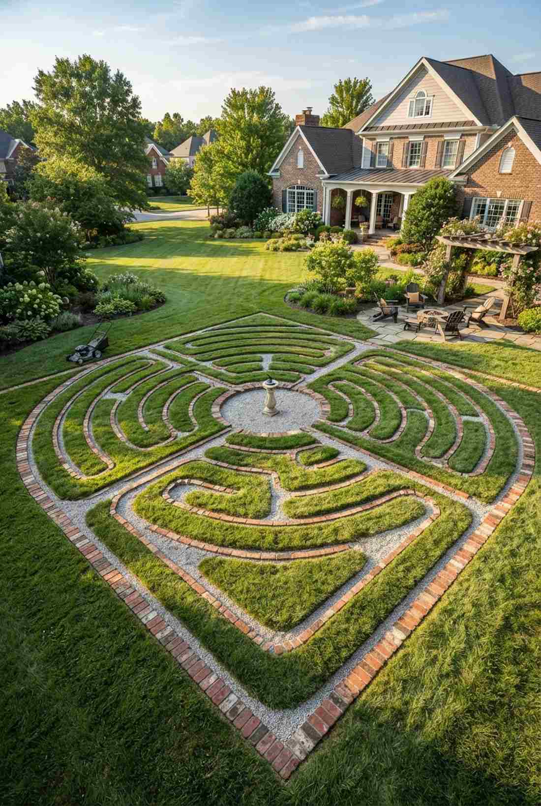 turf maze with brick edging
