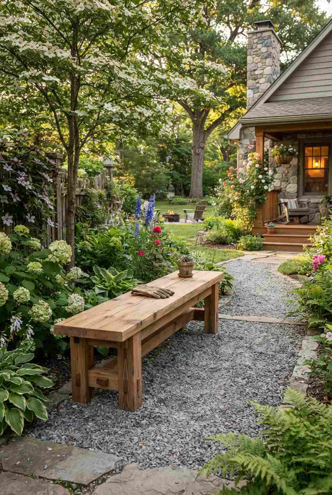 cedar plank bench with mortised legs