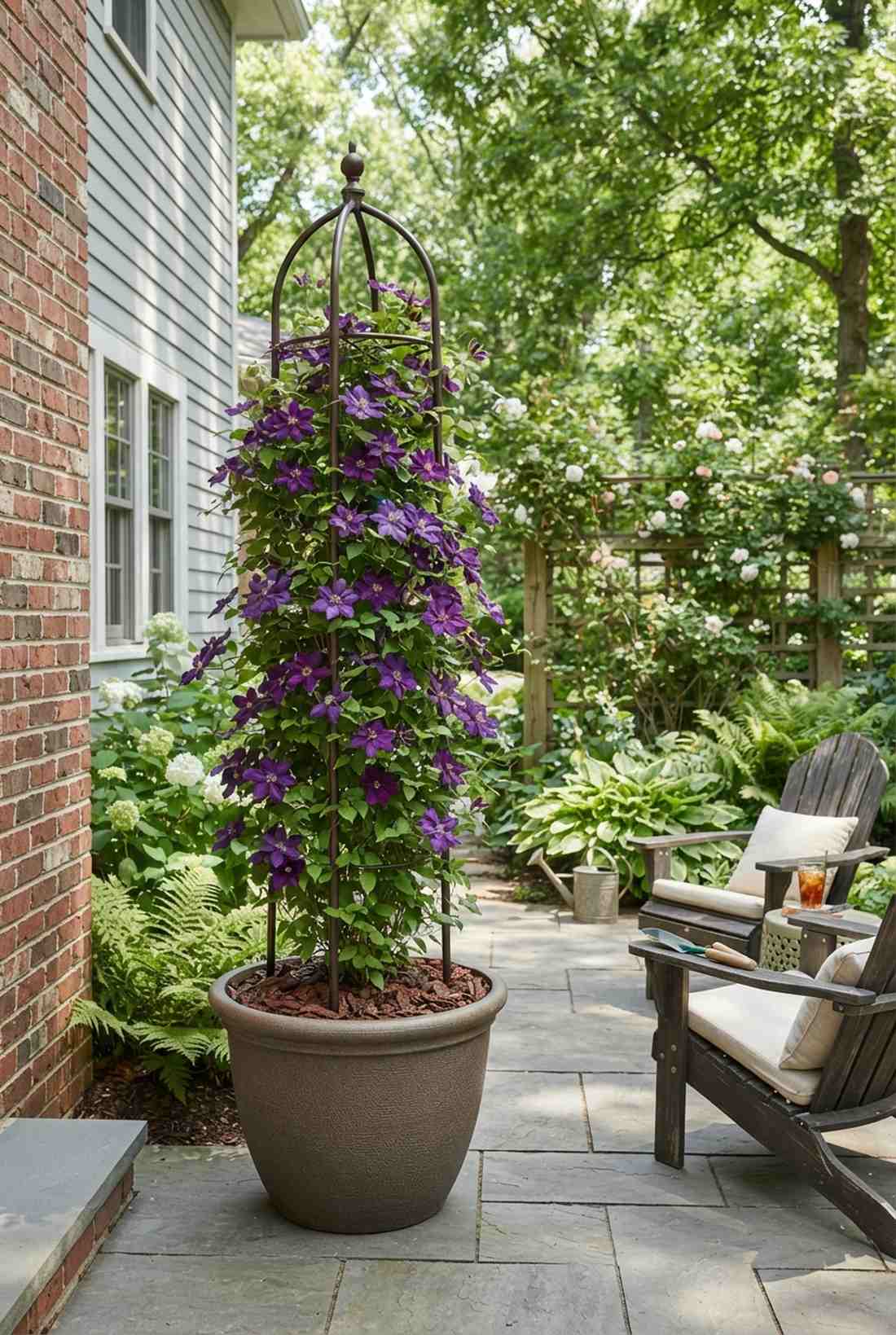clematis with obelisk structures