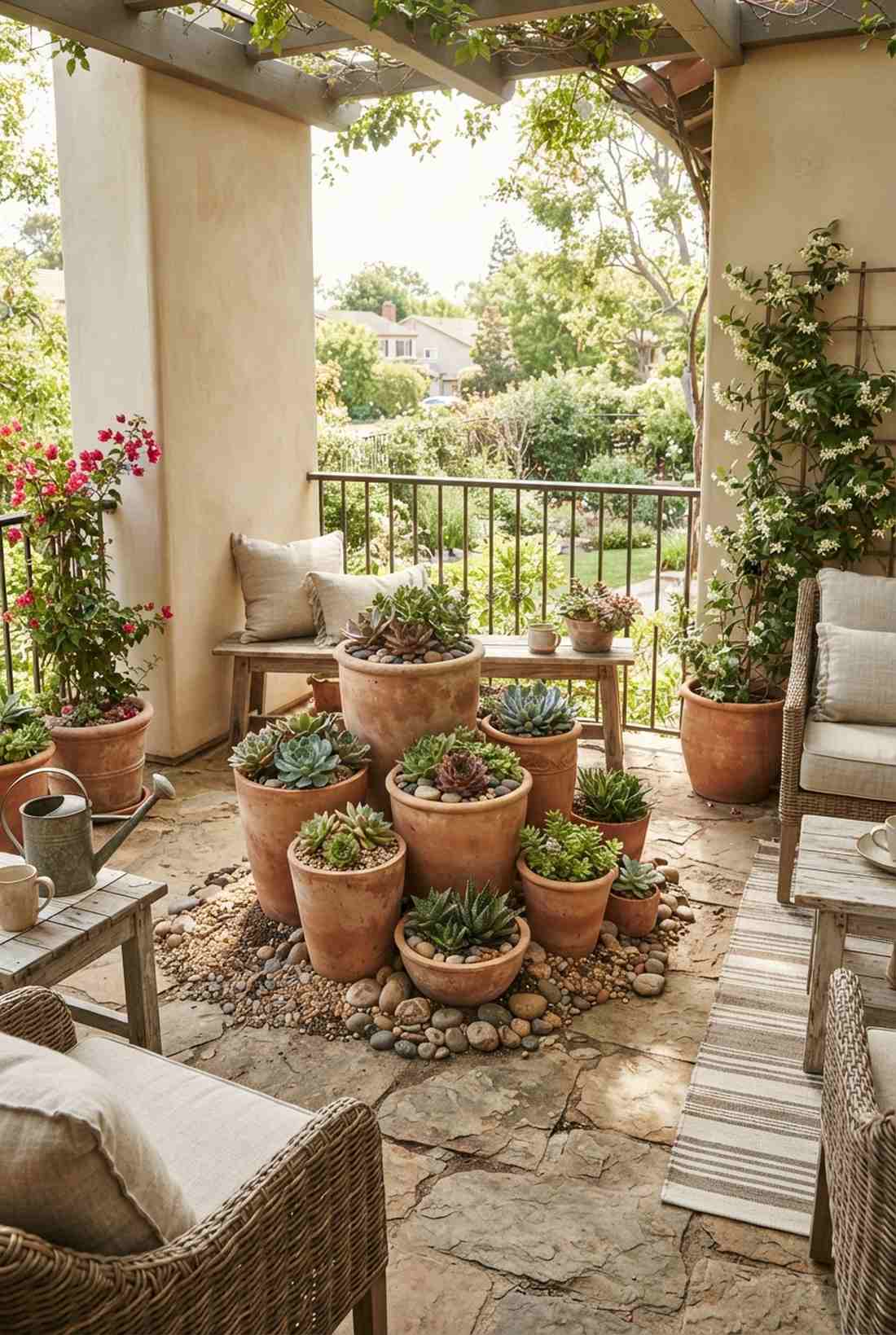 clustered succulent trios in terracotta