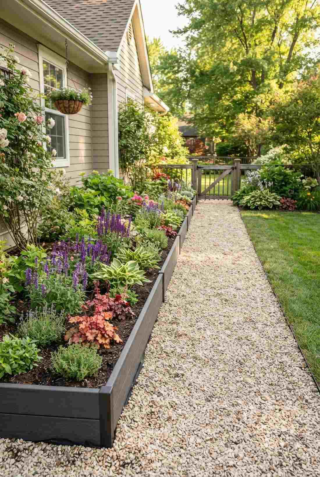 continuous narrow bed with walking path