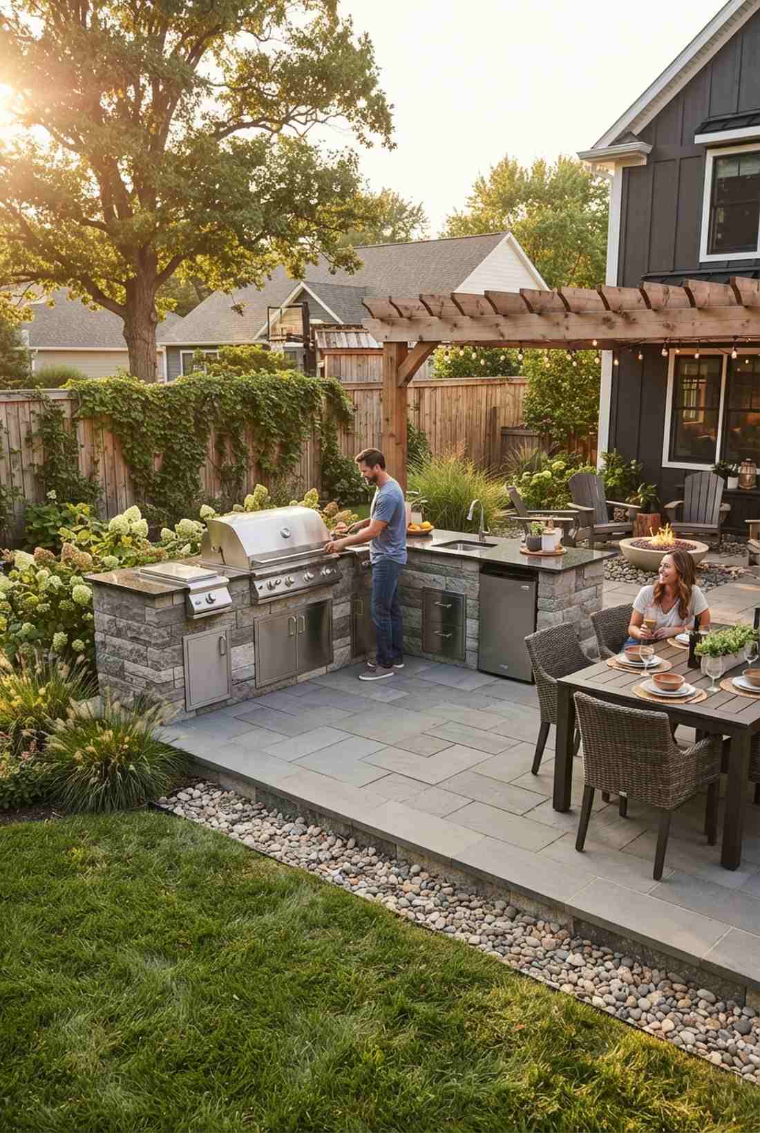 corner anchored grill station