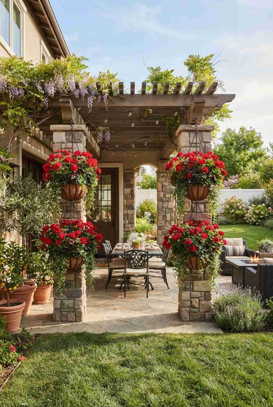 double basket geranium columns