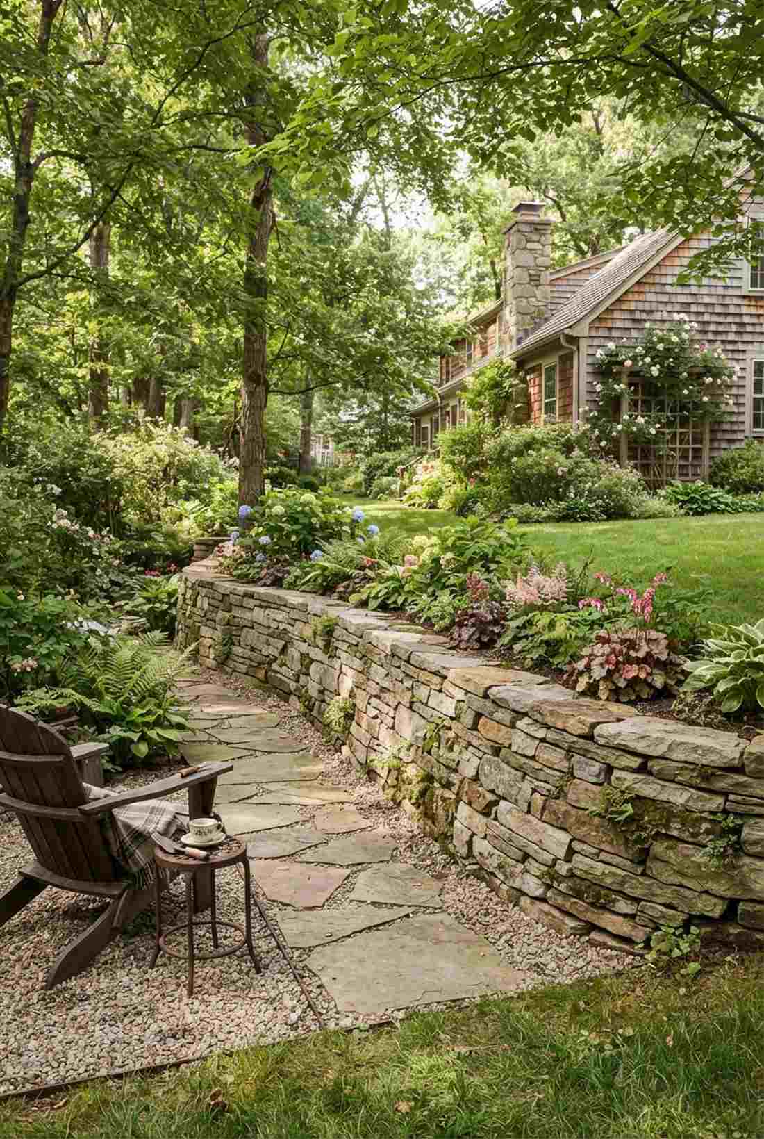 dry stacked fieldstone wall