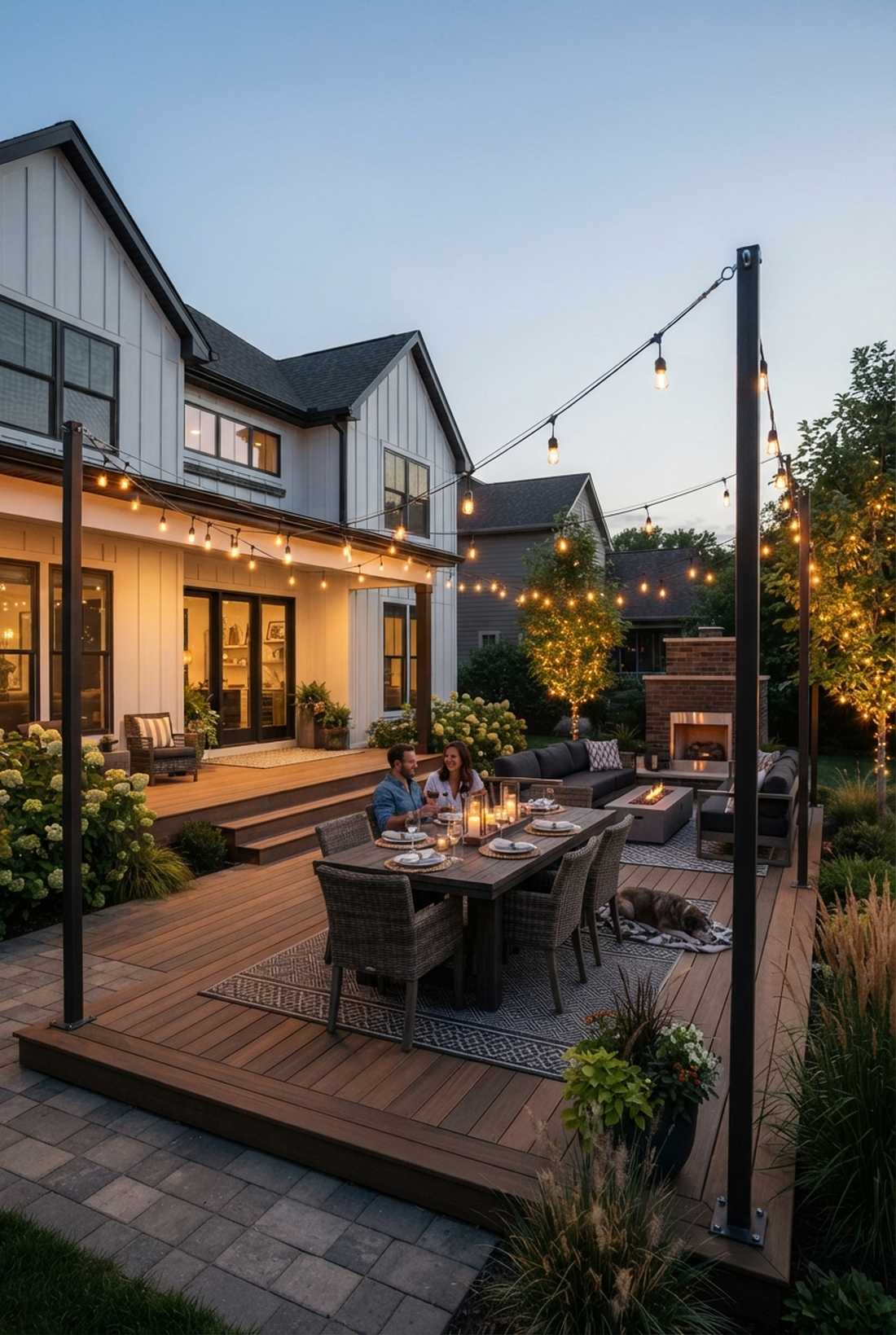 edison bulb string lights across patio
